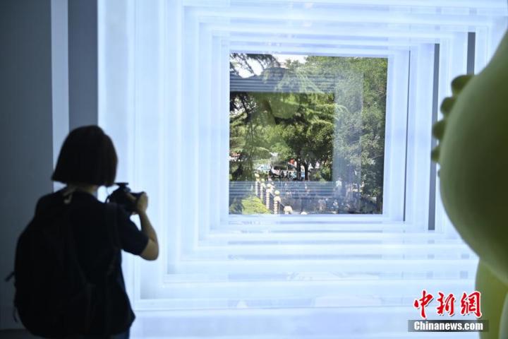 圖為游客參觀藝術(shù)展。中新社記者 李亞龍 攝